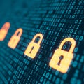 Digital security concept with glowing padlocks and binary code Royalty Free Stock Photo