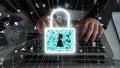 Digital Security Concept with Hands Typing on Laptop Surrounded by Lock Symbol and Data Streams Representing Cyber Royalty Free Stock Photo