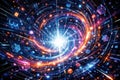 Visual Representation of a Digital Vortex With Bright Light and Data Elements Swirling in a Colorful Pattern Royalty Free Stock Photo