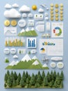 Visual Representation of Financial Growth Data With Mountains, Charts, and Currency Symbols on a Blue Background Royalty Free Stock Photo