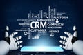 Futuristic robotic hands interacting with modern CRM concepts on a digital screen showcasing customer engagement and Royalty Free Stock Photo