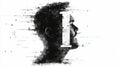 Visual representation of a glitch effect, showcasing a profile silhouette with fragmented digital elements emphasizing a hacker Royalty Free Stock Photo