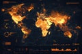 Global heatmap depicting temperature changes and climate data across continents in an abstract style. Generative AI