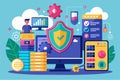 Visual representation of online data security concepts featuring technology tools and protective symbols Online data security and