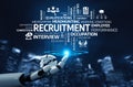 Futuristic Concept of Recruitment and Headhunting with Robotic Hand Interacting with Keywords about Human Resources and Royalty Free Stock Photo