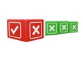 Right and wrong choice concept with check mark and cross mark on cubes for business decision making Royalty Free Stock Photo