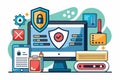 A visual representation of secure data input featuring a computer and security icons on a desk setting Secure computer data input Royalty Free Stock Photo