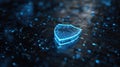 Visual Representation of Secure Network Connection With Bright Blue Shield and Binary Code Flow on a Digital Surface Royalty Free Stock Photo
