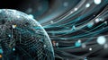 Visual Representation of a Wireframe Globe Featuring Interconnected Nodes and Data Streams Symbolizing Global Royalty Free Stock Photo