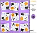 Visual riddle - find two identical cards with Halloween holiday symbols Royalty Free Stock Photo