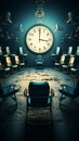 Visual synergy Illustration combines chairs and clock in a 3D rendered masterpiece.