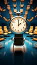 Visual synergy Illustration combines chairs and clock in a 3D rendered masterpiece.