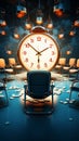 Visual synergy Illustration combines chairs and clock in a 3D rendered masterpiece.