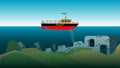 Visual vector illustration demonstrates the concept of sonar - a device for determining the depth of the sea Royalty Free Stock Photo