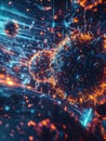 Visualization of antibodies attacking pathogens in dynamic cellular environment during immune response. Generative AI