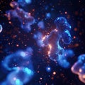 Visualization of antibodies targeting glowing viruses in a dynamic biological environment. Generative AI