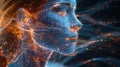 Visualization of big data flows from a digital human head. Information sci-fi and aesthetic design. Generative AI Royalty Free Stock Photo