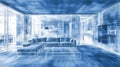 visualization blueprint style x ray of interior staging Royalty Free Stock Photo