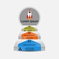 Infographic for three steps with rocket text Royalty Free Stock Photo