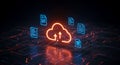 Digital cloud storage icon radiating over a circuit board Royalty Free Stock Photo