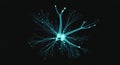 Glowing cyan nerve cell visualization on black Royalty Free Stock Photo