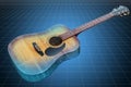 Visualization 3d cad model of acoustic guitar, blueprint. 3D rendering Royalty Free Stock Photo
