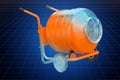 Visualization 3d cad model of concrete mixer, blueprint. 3D rendering