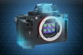 Visualization 3d cad model of full frame mirrorless interchangeable-lens digital camera, body. 3D rendering Royalty Free Stock Photo