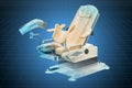 Visualization 3d cad model of gynecological examination chair, blueprint. 3D rendering