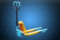 Visualization 3d cad model of hydraulic pallet jack, blueprint. 3D rendering