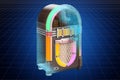 Visualization 3d cad model of jukebox, blueprint. 3D rendering