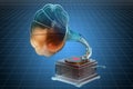 Visualization 3d cad model of retro phonograph, vintage gramophone, blueprint. 3D rendering