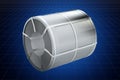 Visualization 3d cad model of roll of steel sheet, stainless steel coil, blueprint. 3D rendering Royalty Free Stock Photo