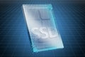 Visualization 3d cad model of solid state drive SSD, blueprint. 3D rendering Royalty Free Stock Photo
