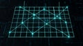 Visualization of data network showing connected nodes on a glowing turquoise grid representing computing technology and structure Royalty Free Stock Photo