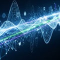 Visualization featuring dynamic waveforms and light trails across a Royalty Free Stock Photo