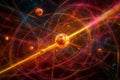 Visualization of gravitons as shimmering energetic particles flowing between objects, creating lines of force that attract them to Royalty Free Stock Photo