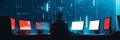 A visualization of a hacker attempting to breach a secure system