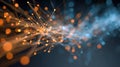 Visualization of interconnected glowing particles in orange and blue creating a dynamic abstract network with a bokeh effect in a Royalty Free Stock Photo