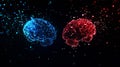 Visualization of the intricate structure of a human brain juxtaposed with its dynamic neural network