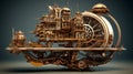 visualization of an intricately detailed, steampunk-inspired time machine