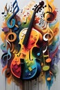 A visualization of melodies, harmonies, rhythms of a piece of music in abstract painting, with the symphony of colors and shapes