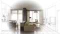 Visualization of modern residential interior design, 3D illustration, cg render Royalty Free Stock Photo