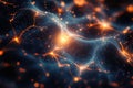 Visualization of neural connections with glowing fibers in dark background illustrating brain activity and intelligence Royalty Free Stock Photo