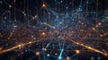 Visualization of neural network mesh with glowing nodes and connections symbolize complexity of AI and neural network processing. Royalty Free Stock Photo