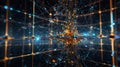 Visualization of neural network mesh with glowing nodes and connections symbolize complexity of AI and neural network processing. Royalty Free Stock Photo