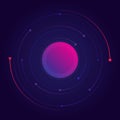 Visualization of the orbital motion of particles around the nucleus. Abstract futuristic science poster. Nuclear physics, Royalty Free Stock Photo