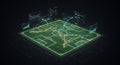 Future soccer field with holographic data analysis Royalty Free Stock Photo