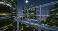 Future green city transit weaves through living towers Royalty Free Stock Photo