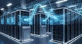 High-Speed Data Flow in Futuristic Server Racks Royalty Free Stock Photo